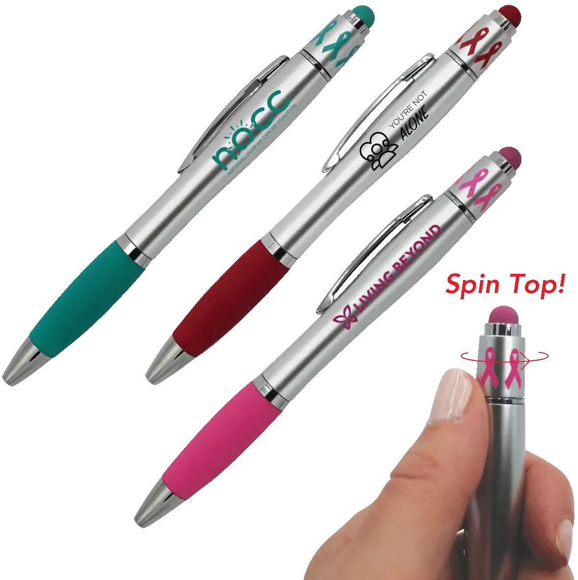 Customizable Ribbon Style Fidget Spin Pen with Stylus