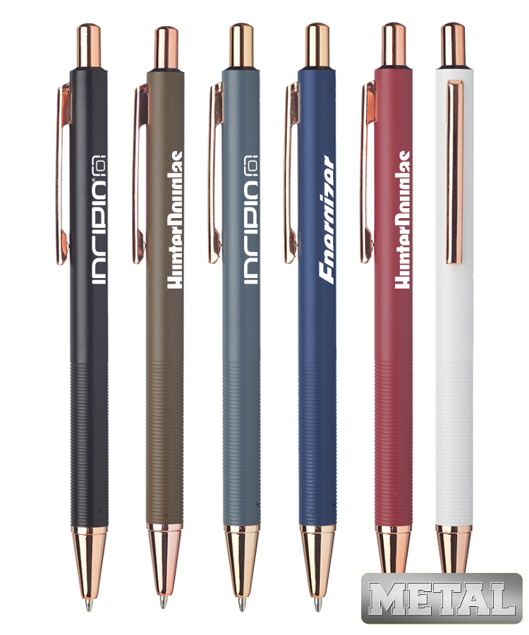 Rose Gold Trim Ridge Metal Pens