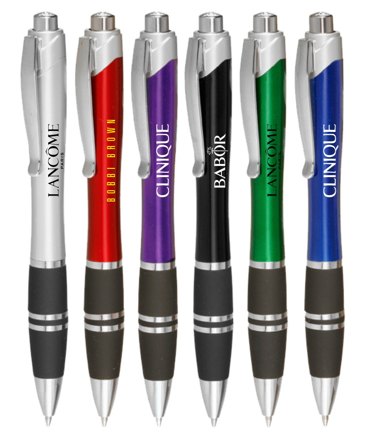 Rubber Grip Silver Click Ballpoint Pens - Kingly