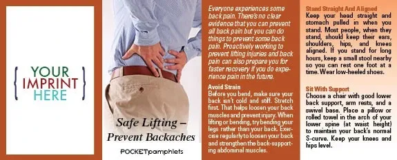 Safe Lifting - Backache Prevention Pocket Pamphlet