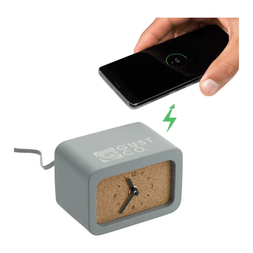 Custom Stone Wireless Charging Desk Clock with Integrated Cable