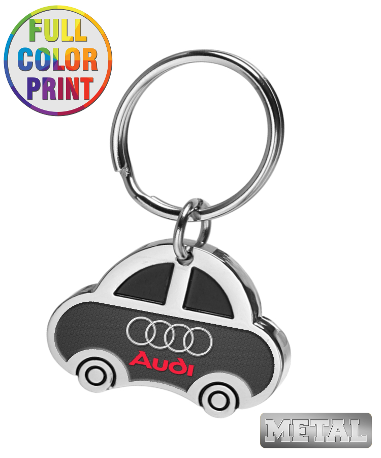 Sleek Car-Shaped Metal Keychain with Dome Logo