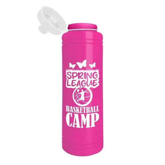 Slim Line - Custom 25 oz. Water Bottle with Logo & Tethered Push Pull Lid