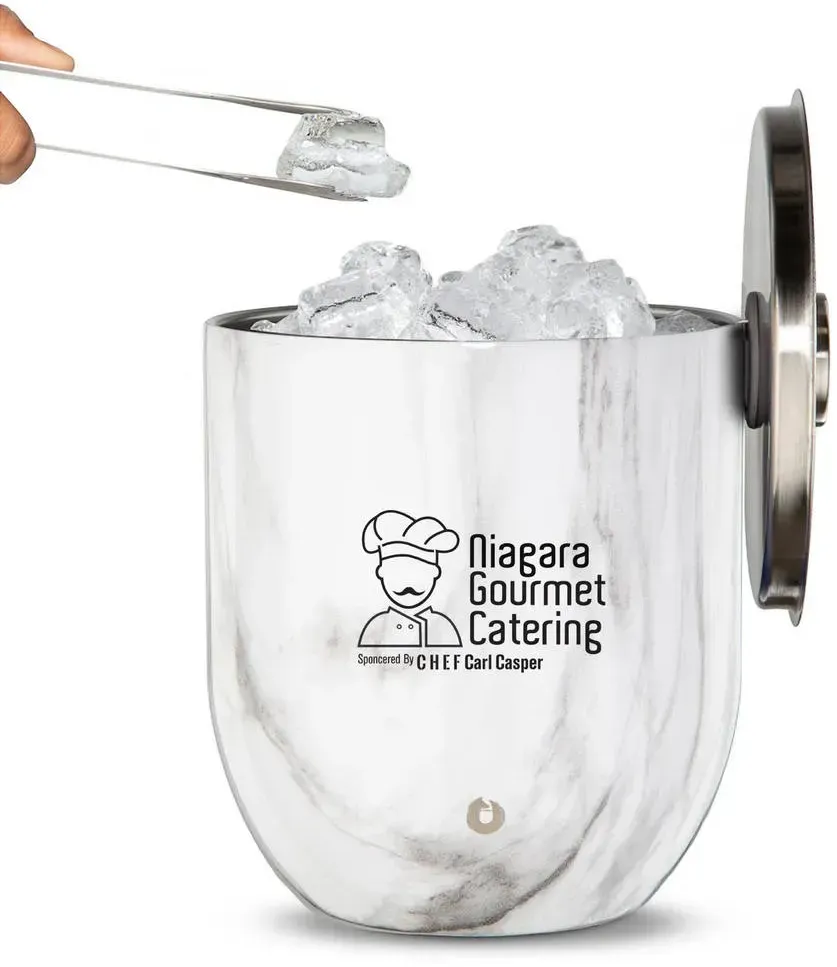 Double-Walled Marble Ice Bucket Set for Chilled Cocktails – 3L Capacity