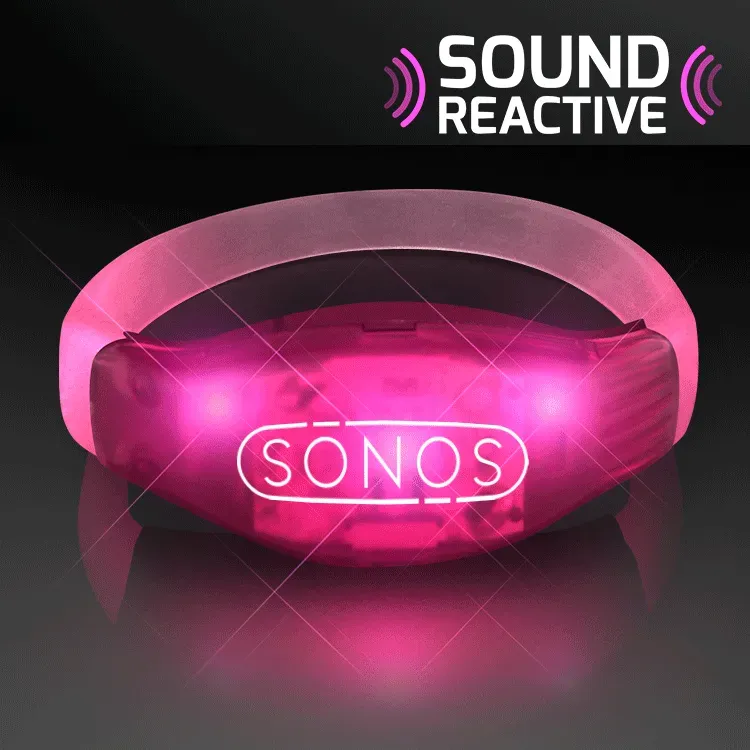 Sound Activated Light Up Pink LED Flashing Bracelets