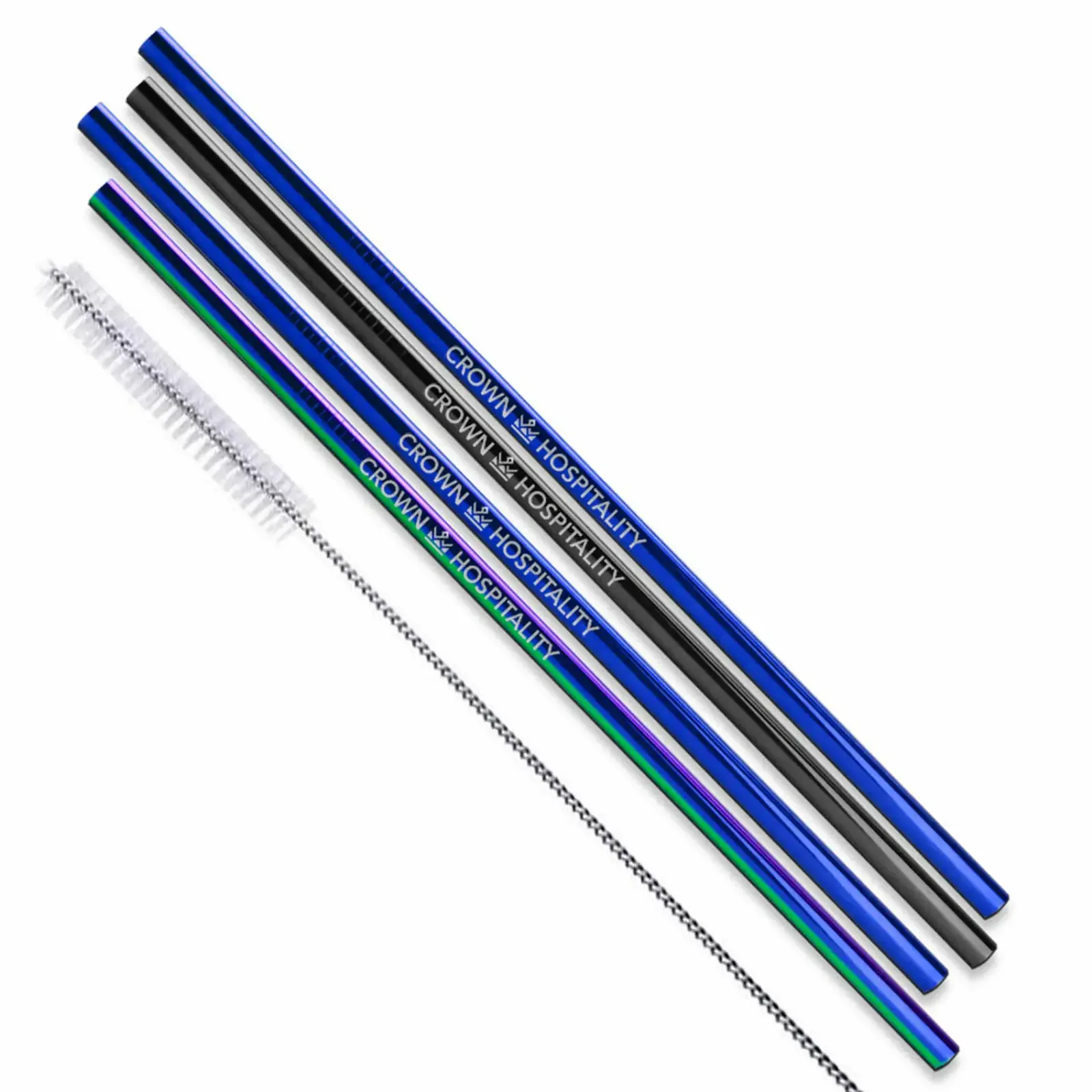 Straight Stainless Steel Straws: Individually sold in Black, Blue, or Rainbow