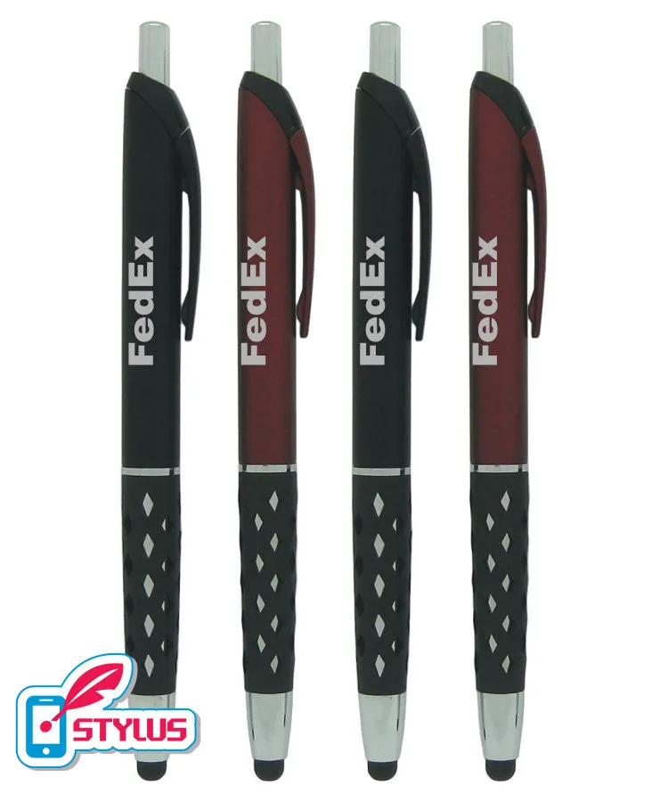 Stylus Click Pen with Window Grip and Silver Trim - Colored