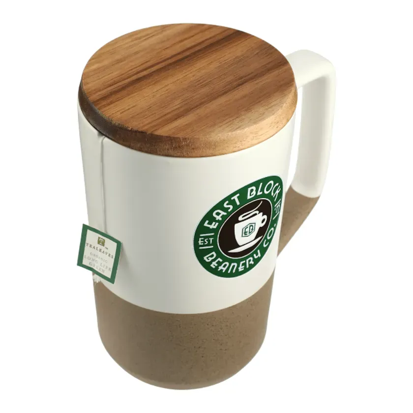 Tahoe Tea & Coffee Ceramic Mug with Wood Lid 16oz