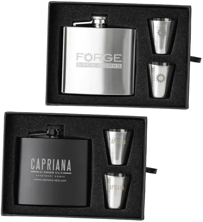 Custom Engraved Flask and Shot Glass Gift Set (5 oz.)