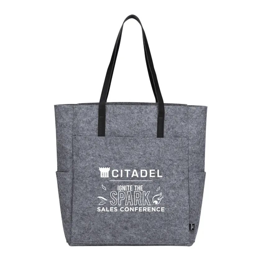 Branded Recycled Felt Meeting Tote with Front Pocket and Side Pockets