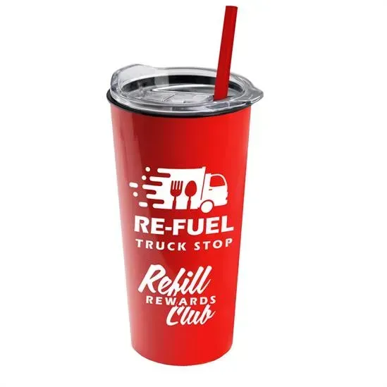 Custom Roadmaster Travel Tumbler with Clear Slide Lid and Straw - 18 oz.