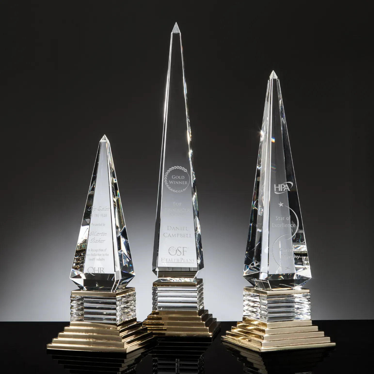 Custom Gold Accent Crystal Obelisk Award - Premium Business Recognition Trophy