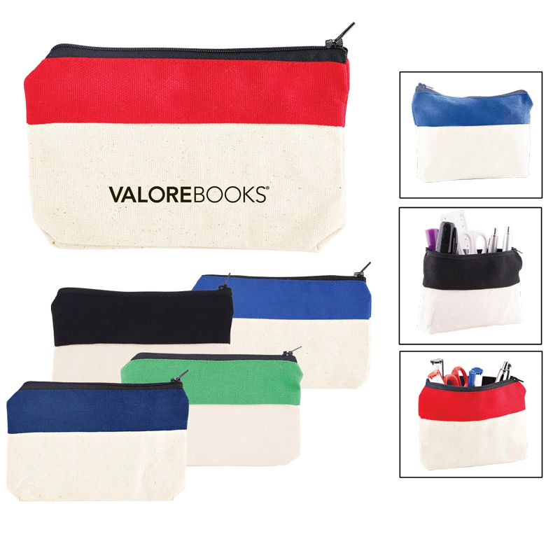 Two-Tone Zip Cotton Valuables/School Supplies Pouch