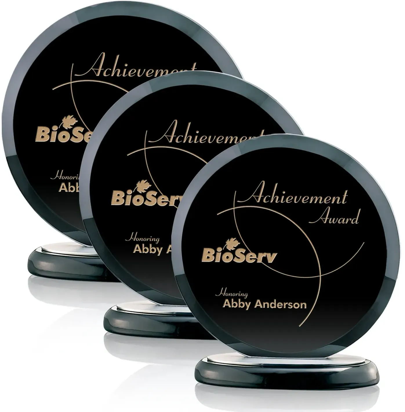 Custom Black Achievement Award with Aluminum Accents and Wooden Base