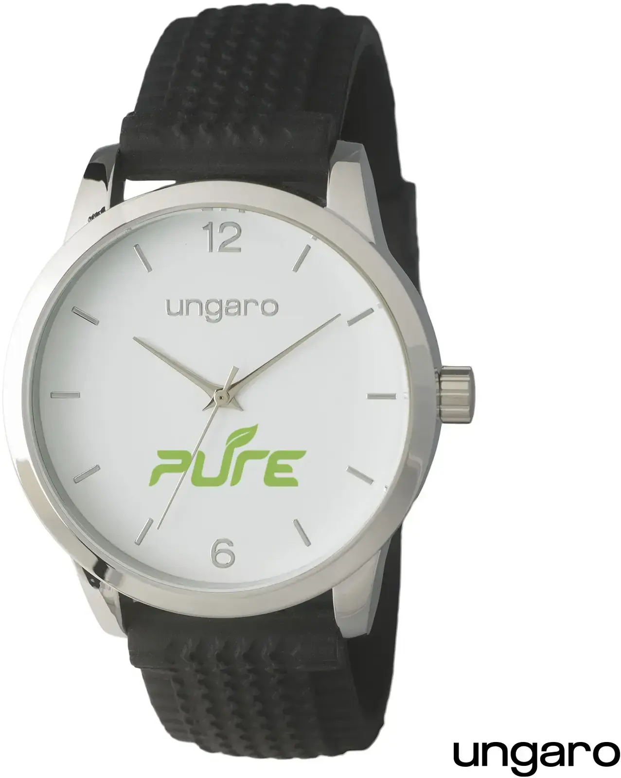 Ungaro® Custom Sport Watch: Textured Rubber Strap & Stainless Steel Case