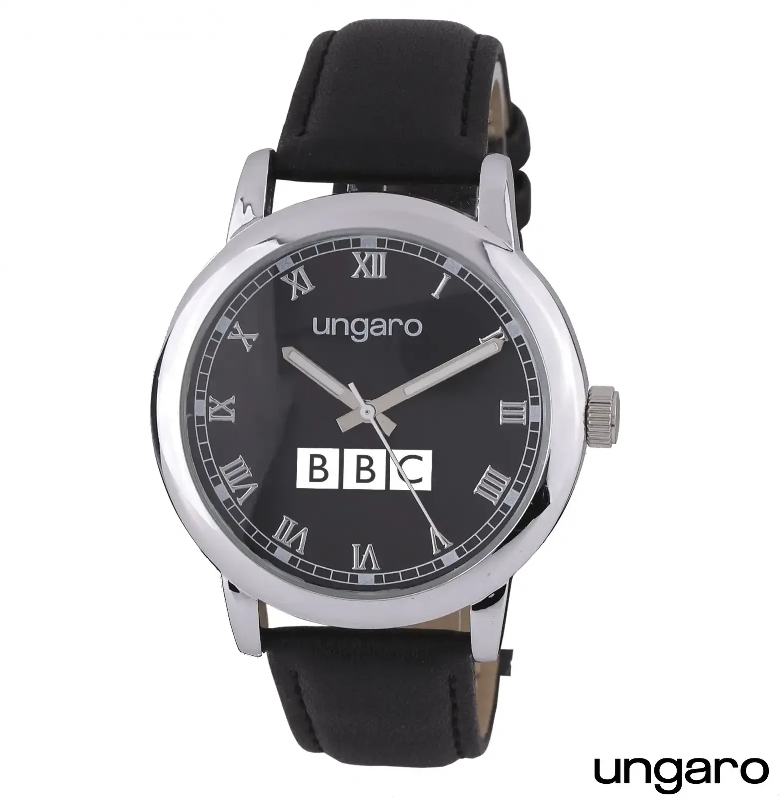 Ungaro Retro-Style Black Leather Men's Watch for Dates