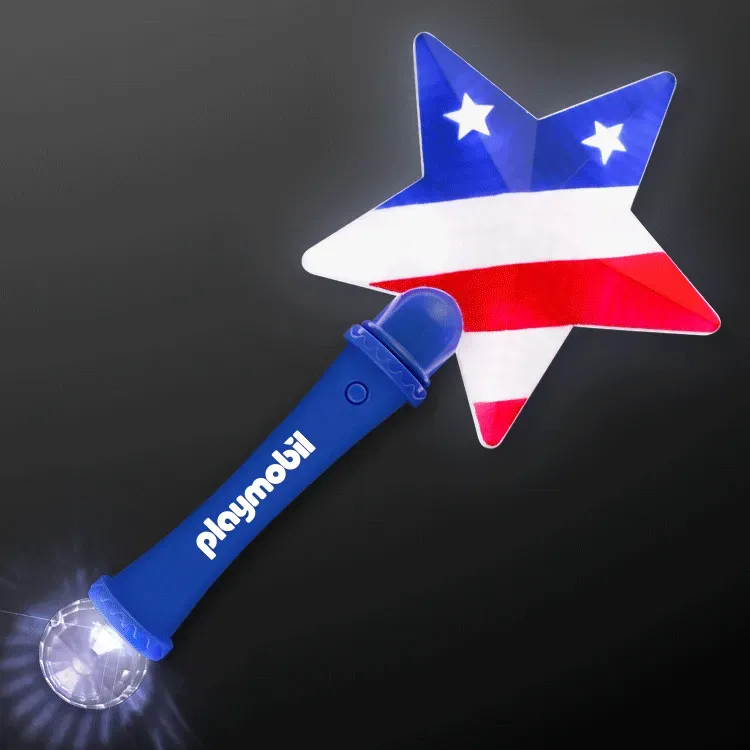 US Flag Star Light Up Wand 10.25"