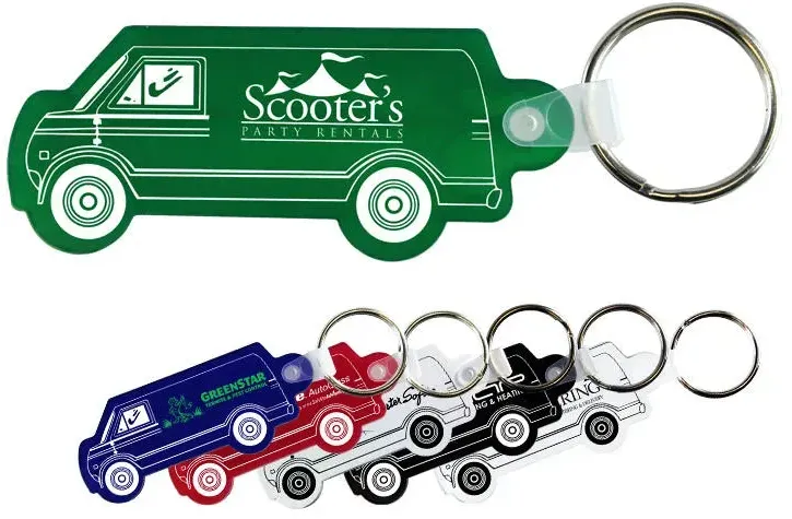 Custom Van Shaped Key Fob - 6 Available Colors - Free Imprint Customization - Rush Option Available