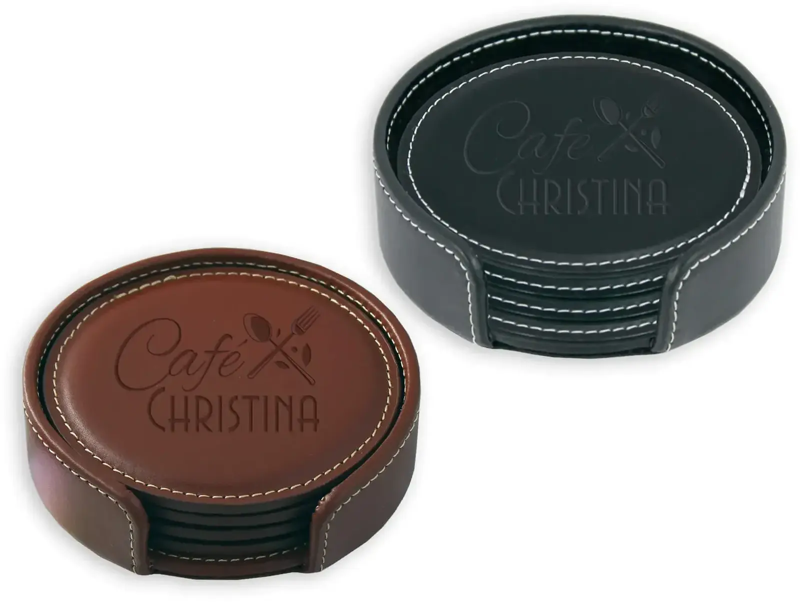 Custom Vintage Leather Coaster Set