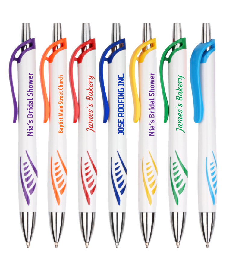 White Clicker Pens with Union Print and Hashishy Design