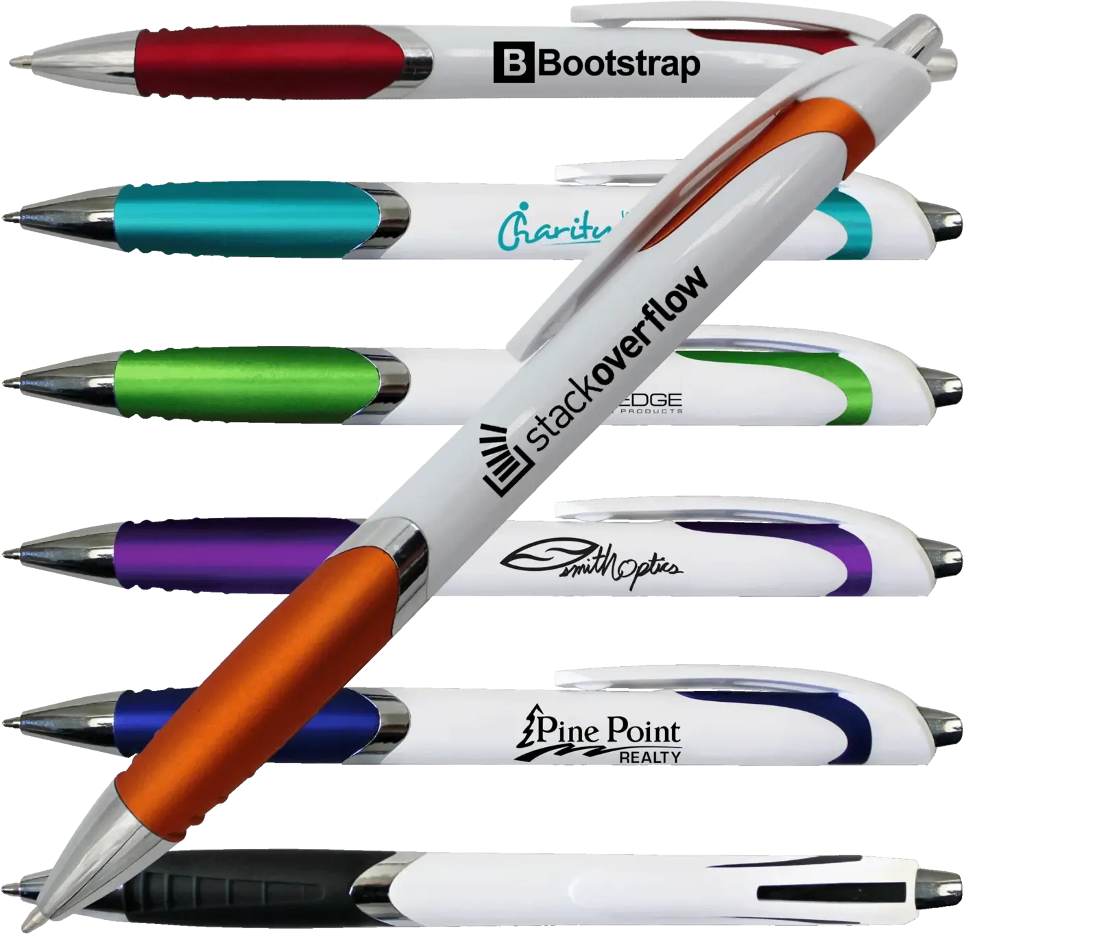 Custom-branded White Retractable Pen with Chrome Accents and Matching Thumb Grip