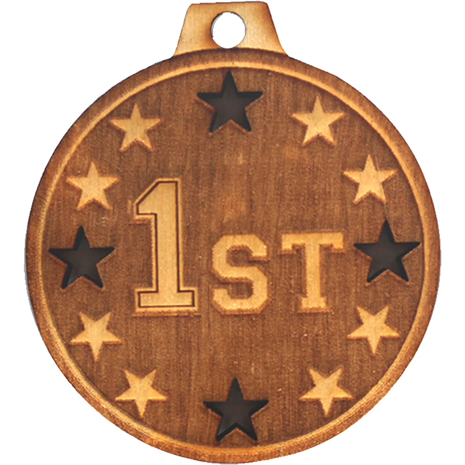 Wood Medals: 1 1/2" W x 1 1/2" H