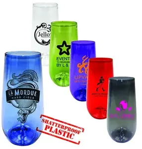 10oz Custom Reusable Plastic Champagne Flute with BPA Free Imprint, Multiple Colors