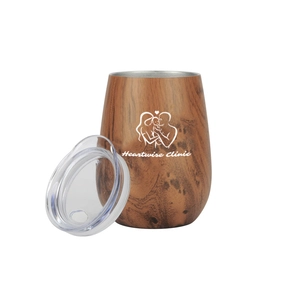 10 oz Stainless Steel Wood Tone Stemless Wine Glass