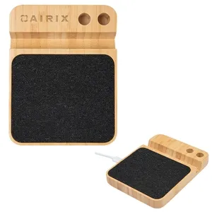 - 10W Bamboo Wireless Charger With Pen Holder
