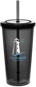 Personalized Double Wall Acrylic Tumbler with Straw - 20 oz. (2 Color Imprint)