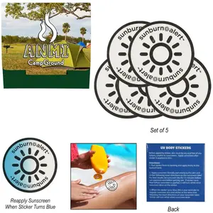 5-Pack Sunburn Alert UV Color-Changing Stickers With Custom Pack