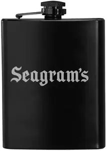 Custom Engraved Black Stainless Steel Hip Flask - 8 oz.