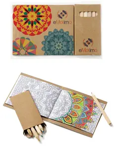 Adult Coloring Book & 6-Color Pencil Set To-Go with Full Color Imprint