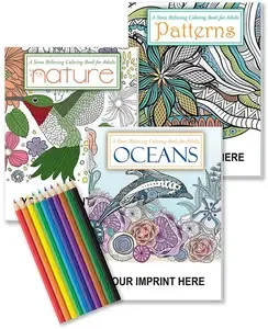 Adult Coloring Book Gift Pack - 3 Coloring Books Set with Colored Pencils