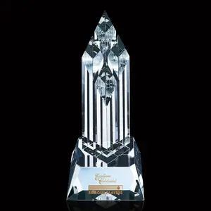 Custom Crystal Ashwood Tower Award with Four Square Towers