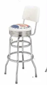 Back Double Chrome Ring Bar Stool with Seat & 2 Side Back Logo