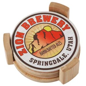 Bamboo Coasters: 4 Piece Round Set with Wood Stand