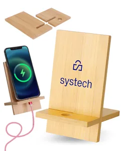 Bamboo Phone Stand with Laser Engraved Logo - Detachable