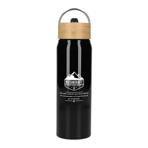 Custom Eco-friendly Aluminum Bottle with Bamboo Lid - 26oz