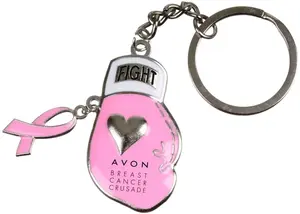 Custom Pink Ribbon Boxing Glove Key Chain - Promotional Breast Cancer Awareness