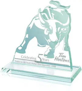 Jade Glass Custom Bull Trophy - Finance Excellence Award