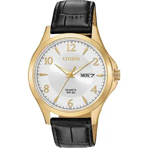 Citizen BF200325A Men's Quartz Watch, Black Leather Strap with Silver Dial