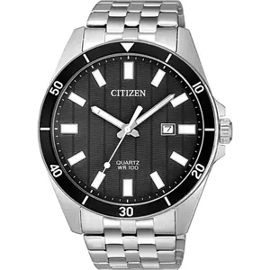 Citizen BI505054E Men's Quartz Watch, Silver-tone with Black Dial & Black Accents