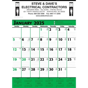 Commercial Planner Wall Calendar: Green & Black 2025, 1 Color Imprint