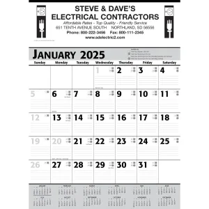 Commercial Planner Wall Calendar: Grey & Black 2025, 1 Color Imprint