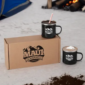 Custom 16 Oz. Enamel Camping Mug Gift Set – Two Speckled Mugs in Eco Box