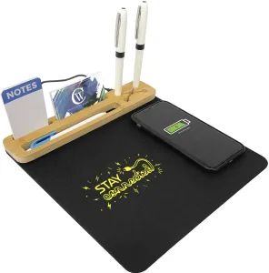 Custom Wireless Charging Mouse Pad with Organizer - 10W