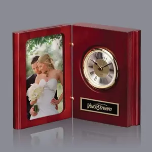 Rosewood Personalized Desk Clock with Photo Insert