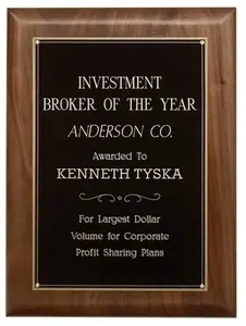 Custom Brass-Plated Walnut Recognition Plaque