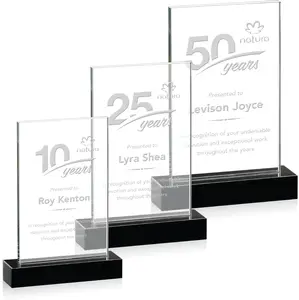 Clear Rectangular Crystal Award with Black Base